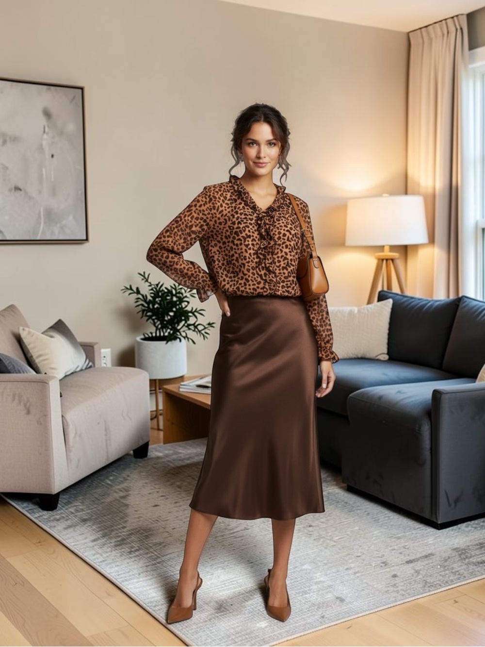 🤎 Ashley Stewart Leopard Cascading Ruffle Blouse • Size 16